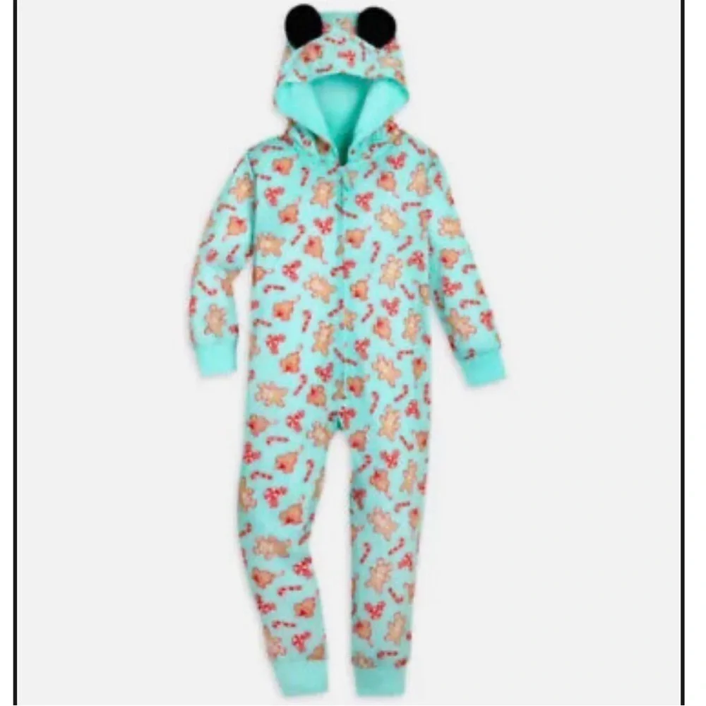 Disney Mickey Bars Mouse Holiday Gingerbread Hooded Romper Pajamas Kids 4